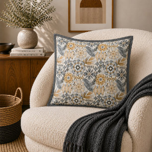 Light Terracotta Gray Botanical Pattern Throw Pillow