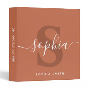 Light Terracotta Minimal Monogram Name Initials 3 Ring Binder