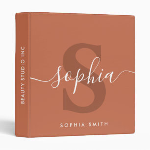 Light Terracotta Minimal Monogram Name Initials 3 Ring Binder