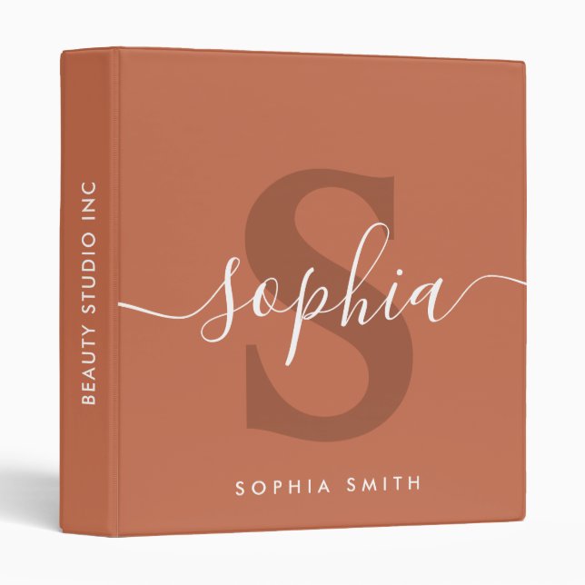 Light Terracotta Minimal Monogram Name Initials 3 Ring Binder (Front/Spine)