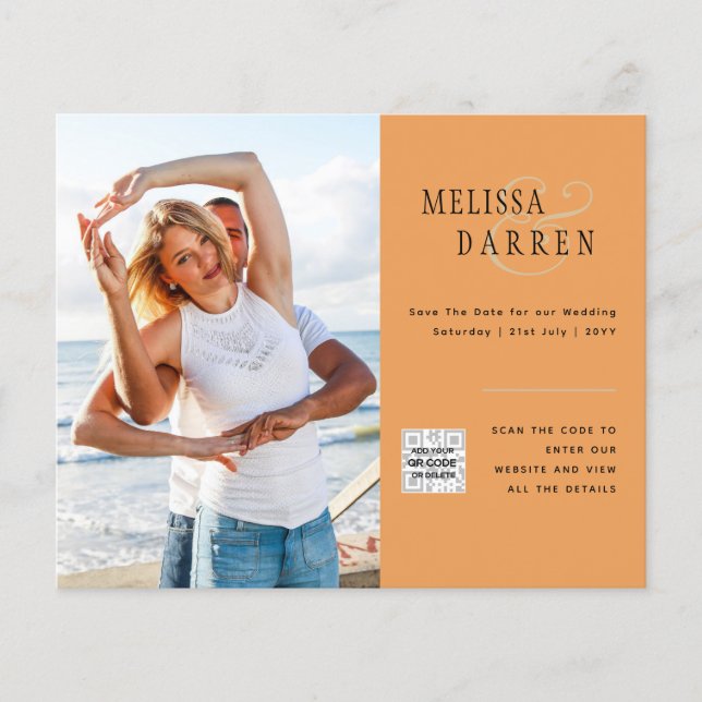 Light Terracotta PHOTO Wedding SAVE DATE QR CODE Flyer (Front)