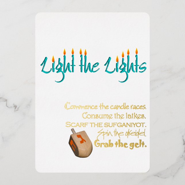 Light the Lights Chanukah Foil Invitation (Front)