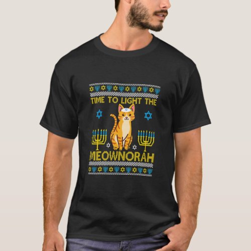 Light The Meownorah Jewish Cat Menorah  Ugly Chanu T_Shirt