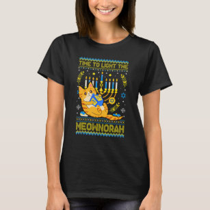Light The Meownorah Jewish Cat Menorah  Ugly Chanu T-Shirt