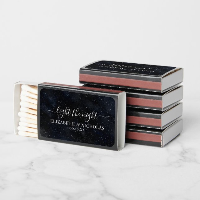 Light the Night | Starry Night Sky Wedding Favor Matchboxes (Stacked)