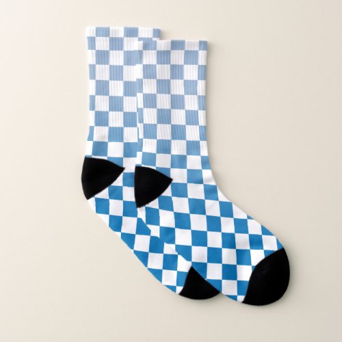 Light to Dark Blue and White Checkered Pattern Socks