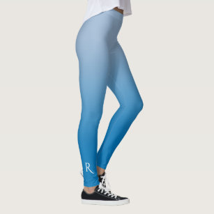 Light to Dark Blue Gradient with Elegant Monogram Leggings