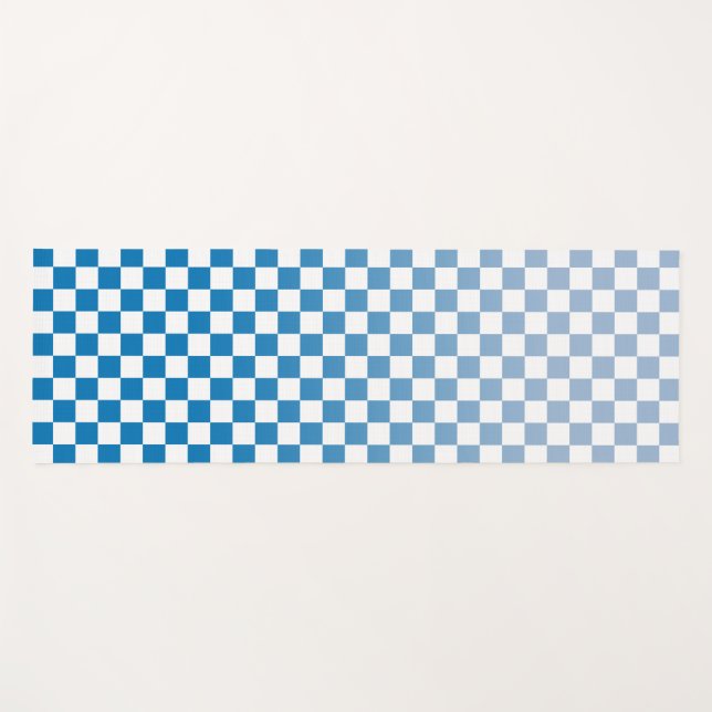Light to Dark Blue Ombré Checkered Pattern Yoga Mat (Front (Horizontal))