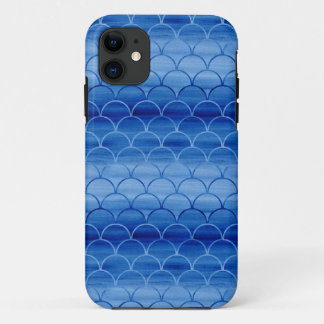 Light to Dark Blue Watercolor Scales iPhone 11 Case