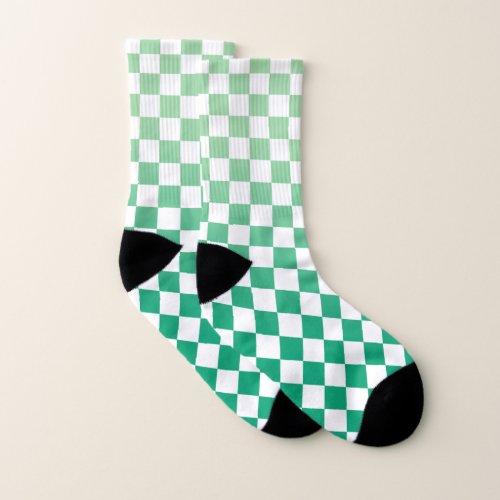 Light to Dark Green and White Checkered Pattern Socks