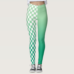 Light to Dark Green Gradient and Checkered Pattern Leggings