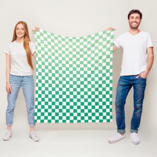 Light to Dark Green Gradient Checkered Pattern Fleece Blanket