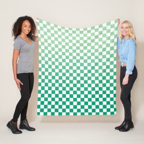 Light to Dark Green Gradient Checkered Pattern Fleece Blanket