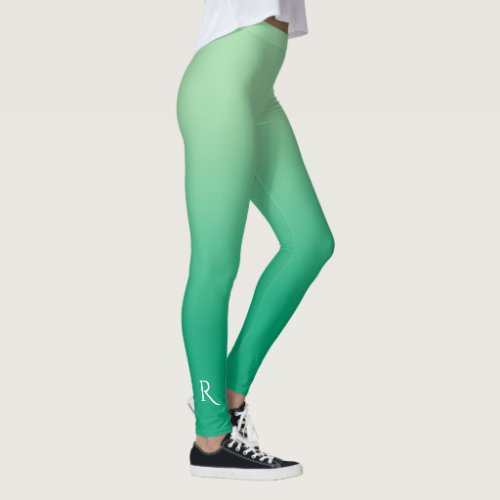 Light to Dark Green Gradient with Elegant Monogram Leggings