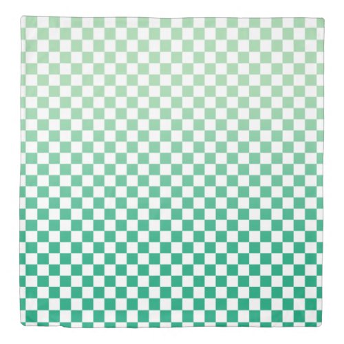 Light to Dark Green Ombr Checkered Pattern Duvet Cover