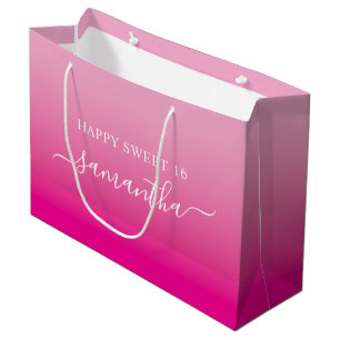 Light to Hot Pink Elegant Script Signature Name Large Gift Bag
