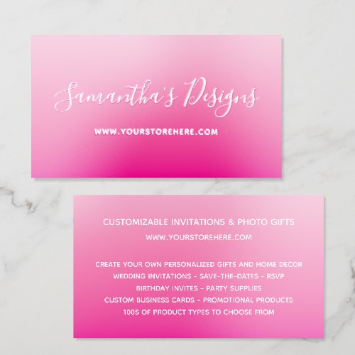 Light to Hot Pink Ombre Online Store Foil Business Cards