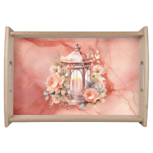 Light To My Path Floral Pink Marbled Serving Tray