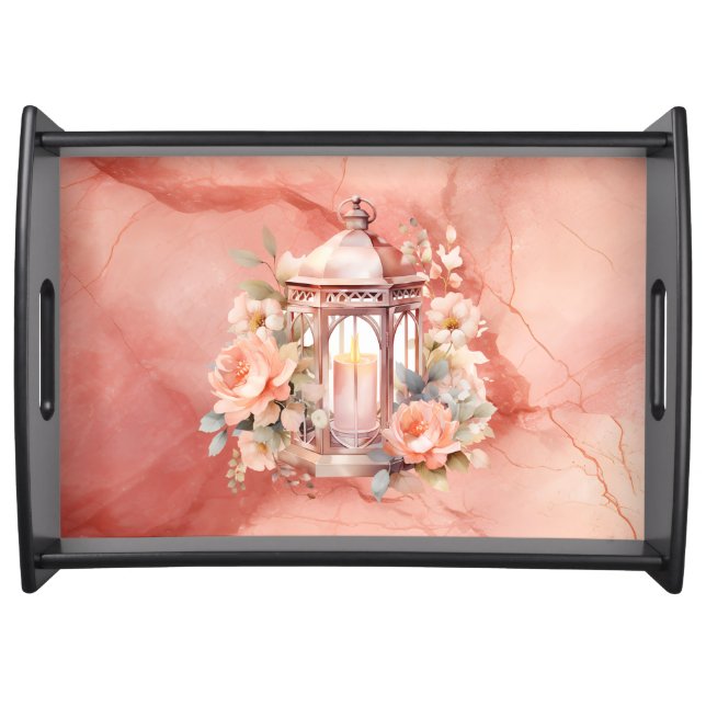 Light To My Path Floral Pink Marbled Serving Tray (Front)