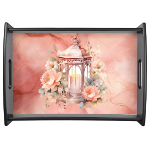 Light To My Path Floral Pink Marbled Serving Tray