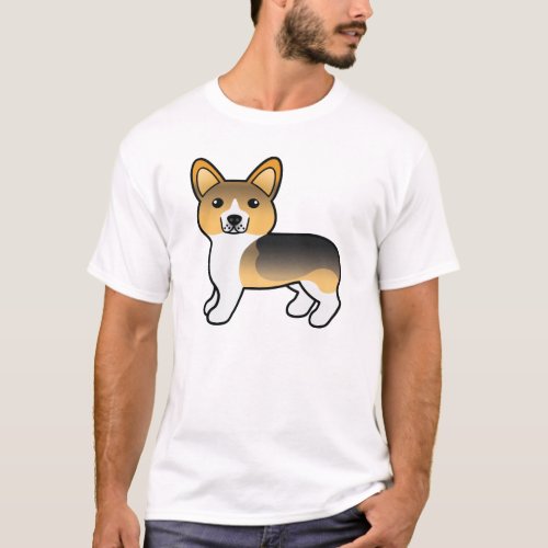 Light Tricolor Pembroke Welsh Corgi Cartoon Dog T_Shirt