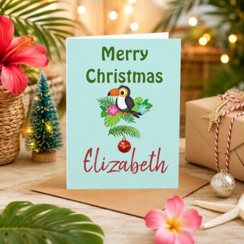 Light Tropical Aqua Toucan Merry Christmas Card