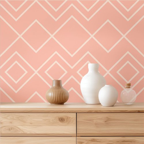 Light Tropical Peach Pink Orange Ivory Squares Art Wallpaper