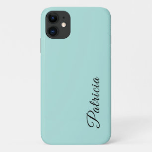 Light Turquois Solid Color Minimalist Elegant Name iPhone 11 Case