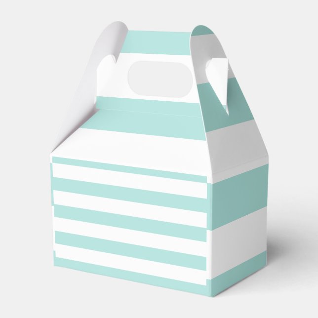 Light Turquoise and White Wide Horizontal Striped Favor Boxes (Front Side)