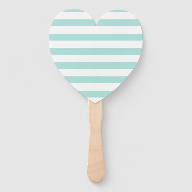 Light Turquoise and White Wide Horizontal Striped Hand Fan (Front)