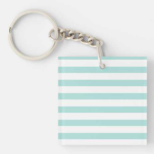 Light Turquoise and White Wide Horizontal Striped Keychain