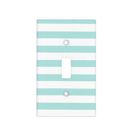 Light Turquoise and White Wide Horizontal Striped Light Switch Cover
