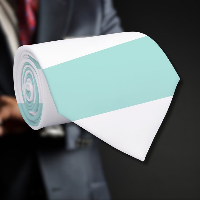 Light Turquoise and White Wide Horizontal Striped Neck Tie (Creator Uploaded)