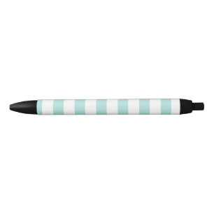 Light Turquoise and White Wide Horizontal Striped Pen