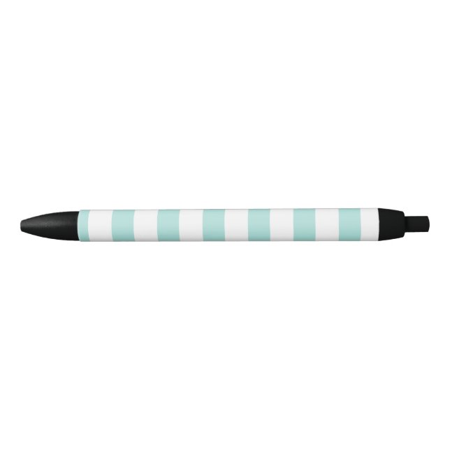 Light Turquoise and White Wide Horizontal Striped Pen (Front)
