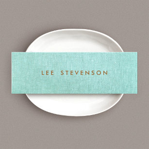 Light Turquoise Blue Linen Look Minimalist Mini Business Card