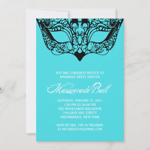 Light Turquoise Blue Masquerade Invitations