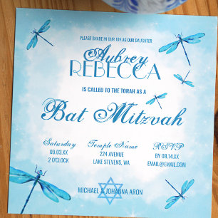 Light Turquoise Dragonflies Bat Mitzvah Invitation