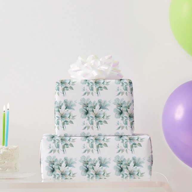 Light Turquoise Floral Wrapping Paper (Party Gifts)