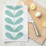 Light Turquoise Flowers Retro Mid Century Modern Kitchen Towel<br><div class="desc">This fabulous mid century modern kitchen towel features light turquoise blue leaf buds on a stalk on a white background. This will make a fabulous addition to your home decor!</div>