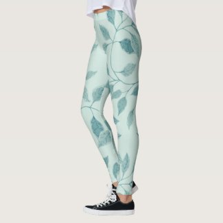 Light Turquoise Leaf Pattern Leggings