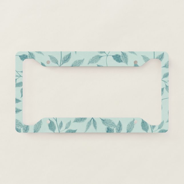 Light Turquoise Leaf Pattern License Plate Frame (Front)