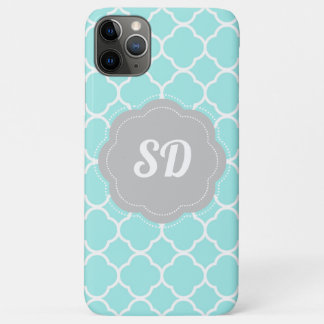 Light Turquoise Quatrefoil Custom Monogram iPhone 11 Pro Max Case