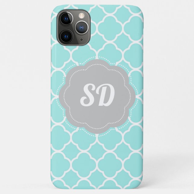 Light Turquoise Quatrefoil Custom Monogram Case-Mate iPhone Case (Back)
