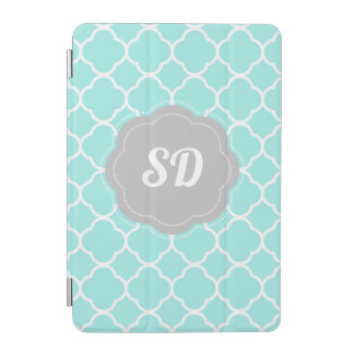 Light Turquoise Quatrefoil Custom Monogram iPad Mini Cover