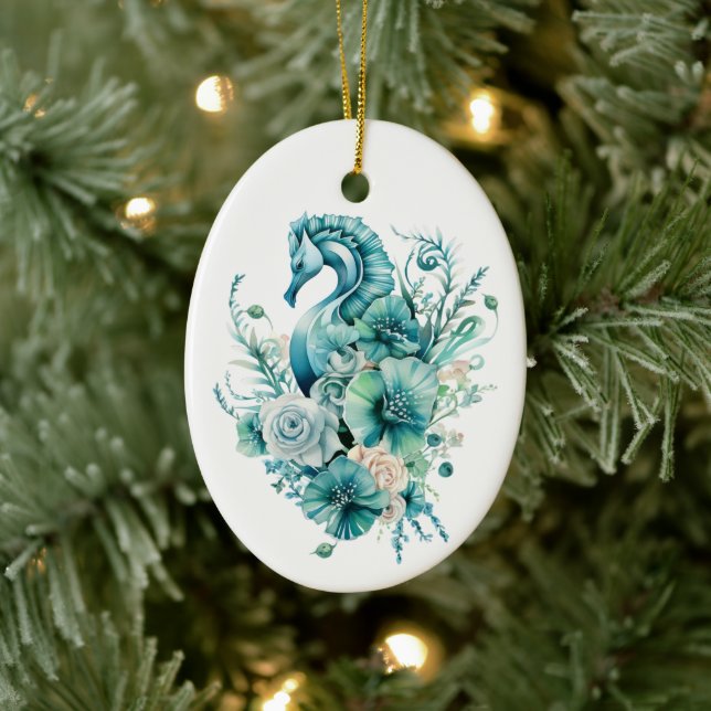 Light Turquoise Sea Horse Christmas Ornament (Tree)