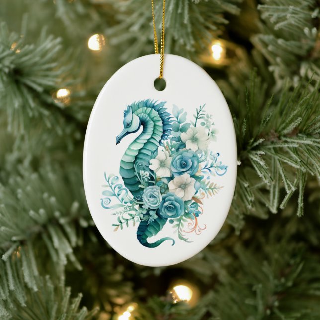 Light Turquoise Sea Horse Christmas Ornament (Tree)
