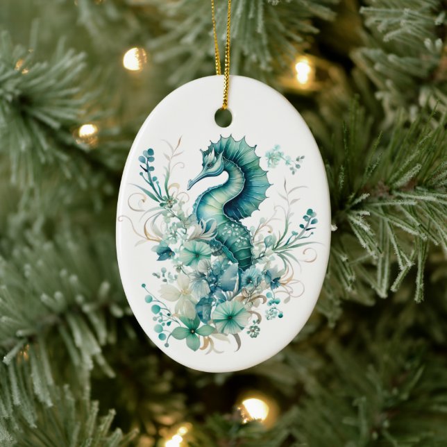 Light Turquoise Sea Horse Christmas Ornament (Tree)