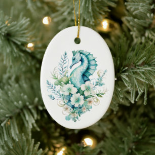 Light Turquoise Sea Horse Christmas Ornament