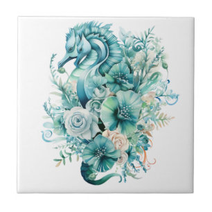 Light Turquoise Seahorse Ceramic Tile